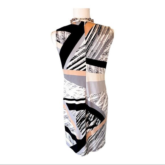 Tiana B. Gray/Black Abstract Geometric Print Sleeveless Sheath Dress; SZ S; NWOT - Picture 2 of 6